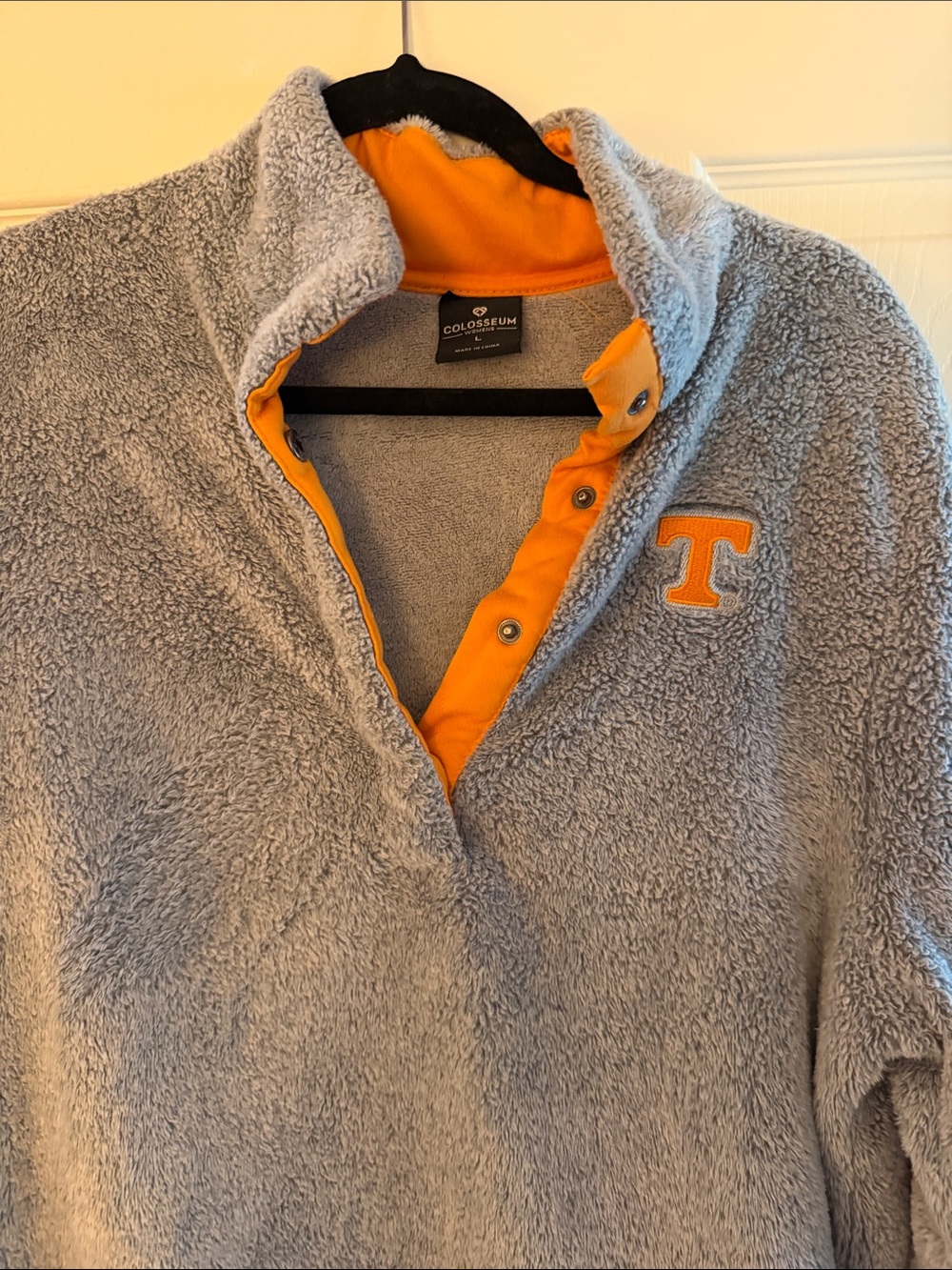 Colosseum Gray Sherpa Pullover with Orange Accents & 'T' Patch Tennessee Vols.